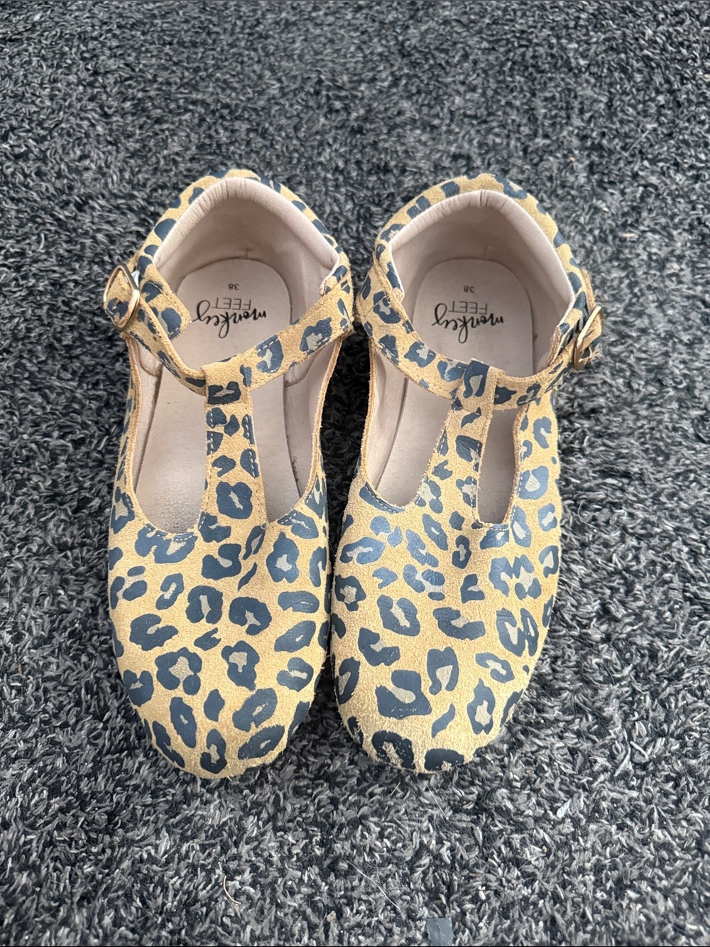 Monkey feet suede Yellow Leopard T-Strap Flats size 7 (EU38)